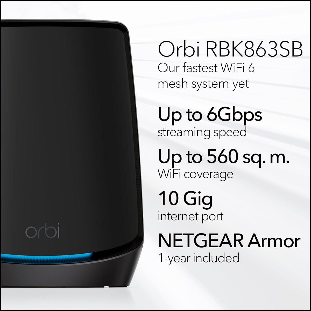 NETGEAR Orbi RBK863SB Tri-Band Wi-Fi 6 Mesh System – Router with 2 Satellite Extenders, Coverage up to 8,000 sq. ft, 100 Devices, 10 Gig Port