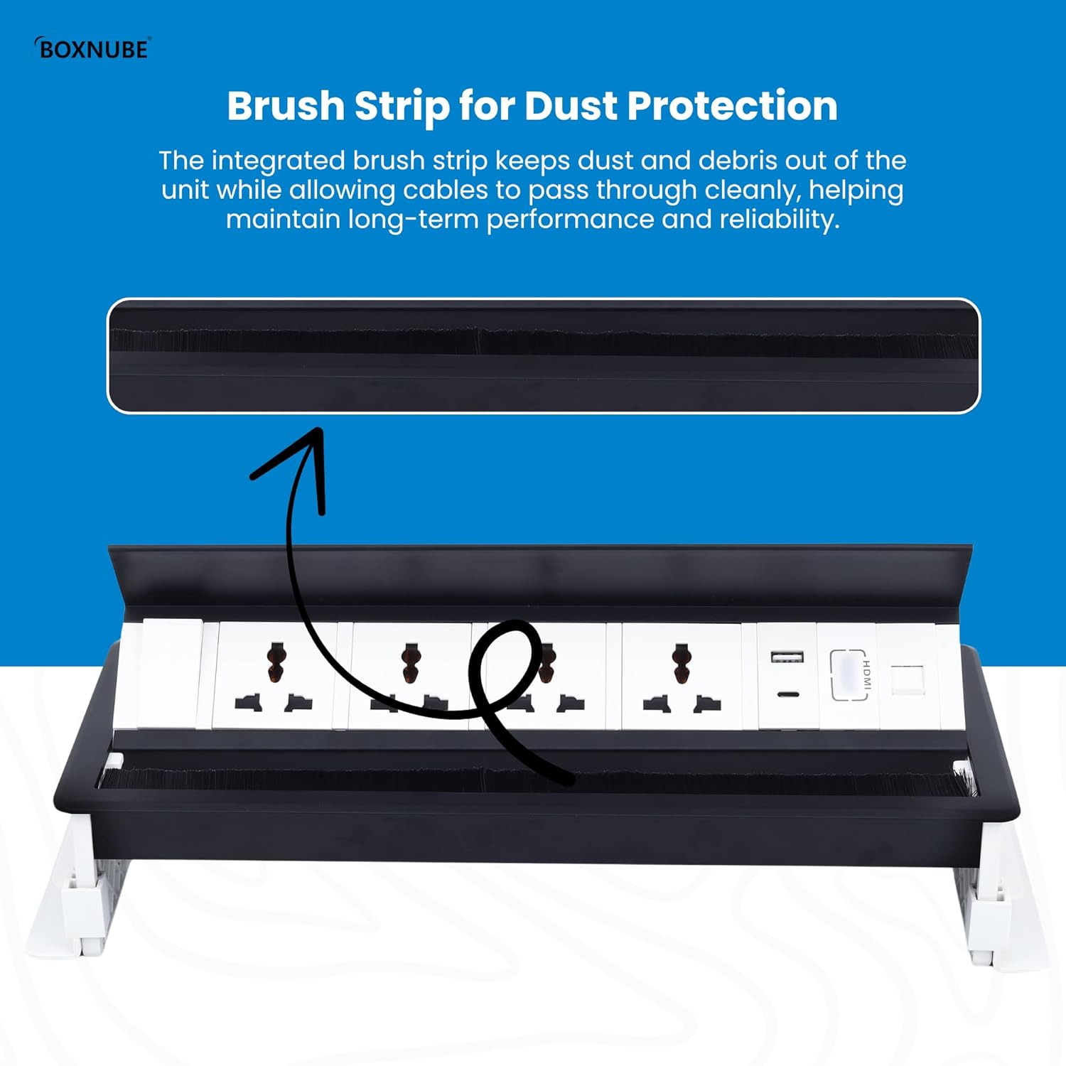 BOXNUBE Fliptop Box Cable Cubby Extension Board with On/Off Switch, Universal Power Socket, LAN, HDMI, USB-A and USB-C Ports