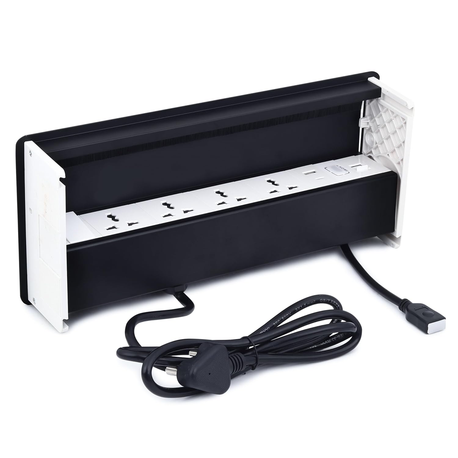 BOXNUBE Fliptop Box Cable Cubby Extension Board with On/Off Switch, Universal Power Socket, LAN, HDMI, USB-A and USB-C Ports