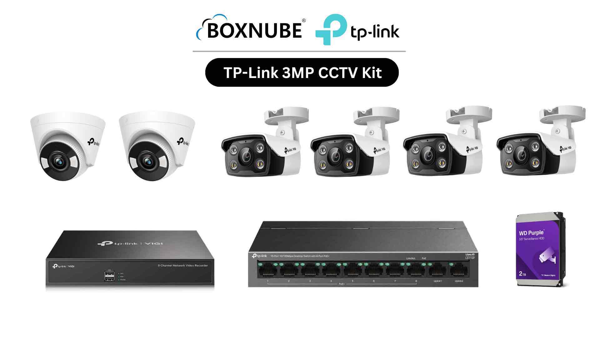 TP-Link VIGI 3MP Full HD 6 Camera Kit Bundle | 4 x VIGI C330, 2 x VIGI C430, 8 Channel NVR, 8 Port PoE Switch | Ideal for homes, shops & small offices