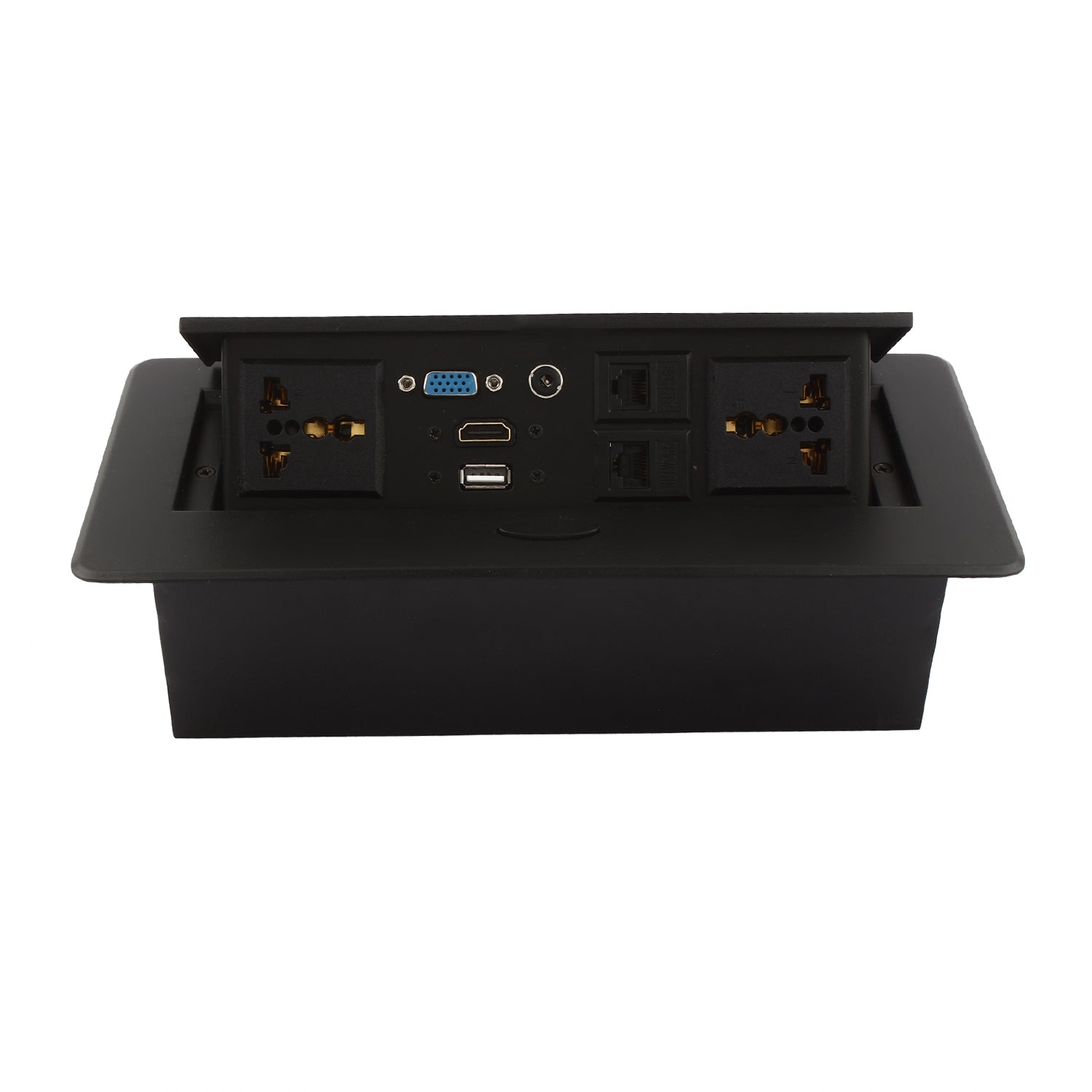 BOXNUBE Hydraulic Pop Up Box Cable Cubby with HDMI, Audio, LAN, USB & Power Ports