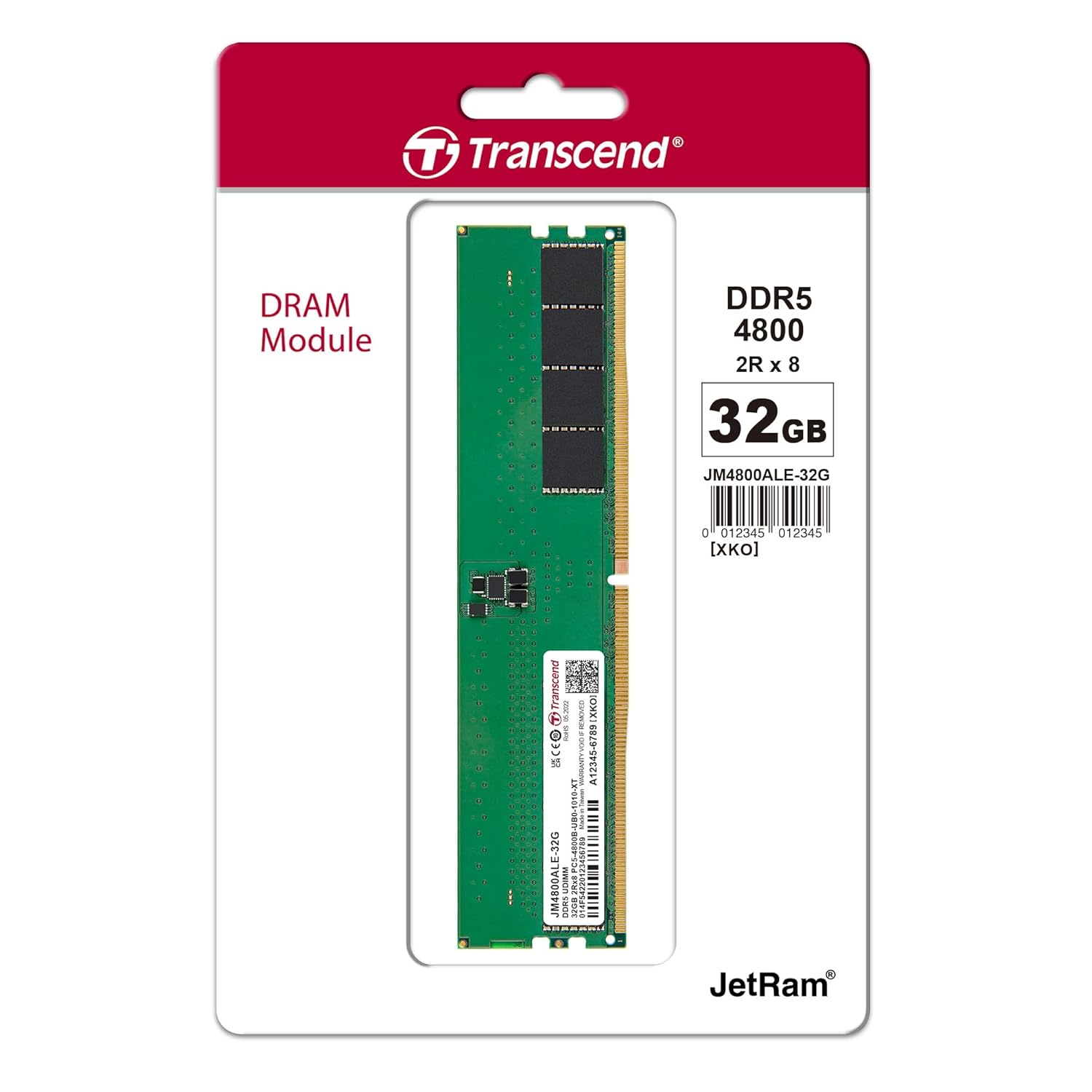 Transcend JetRam DDR5 4800 MHz U-DIMM CL40 1.1V Desktop RAM | 8GB, 16GB, 32GB