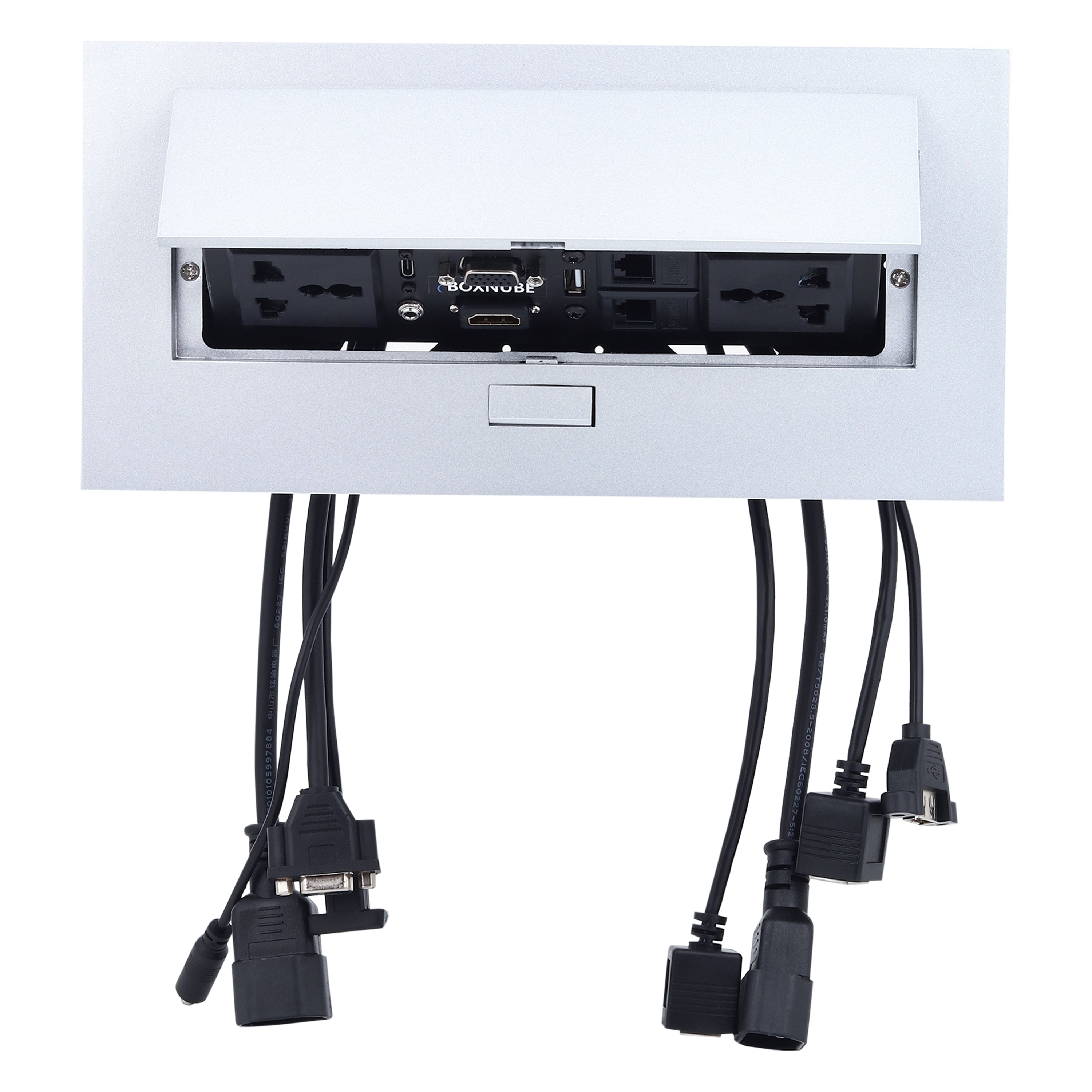 BOXNUBE Hydraulic Pop Up Box Cable Cubby with HDMI, VGA, Audio, LAN, USB A, USB Type C & Power Ports