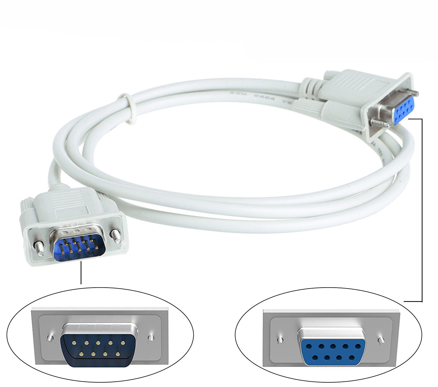 thumbnail image 2 of 25 FT Serial RS-232 DB9 Male To Female Extension Cable – Beige, Molded, Universal 2 of 6