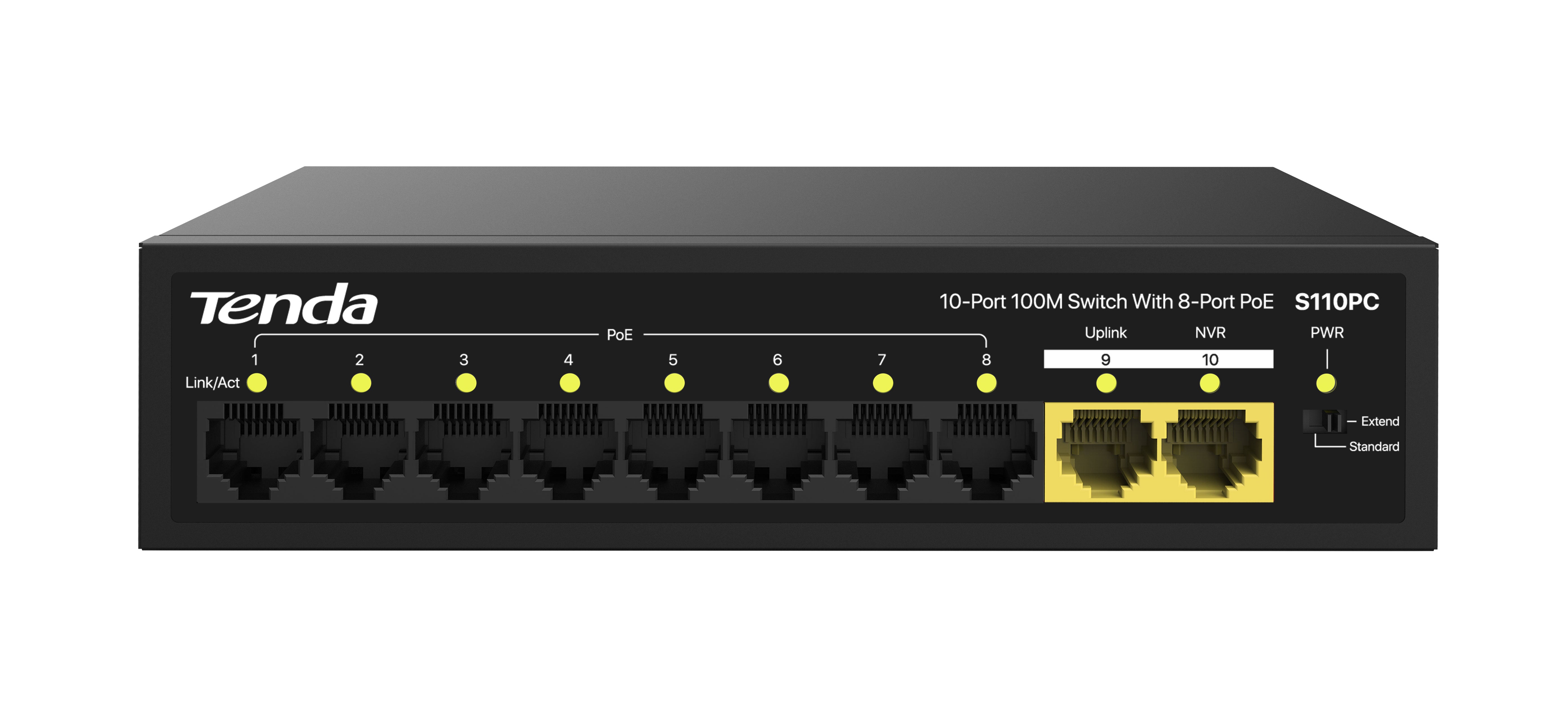 Tenda S110PC 10-Port 100M Lite PoE Switch with 8-Port PoE | 80W PoE Budget | Desktop / Wall Mounting Supported | 4KV lighting protection
