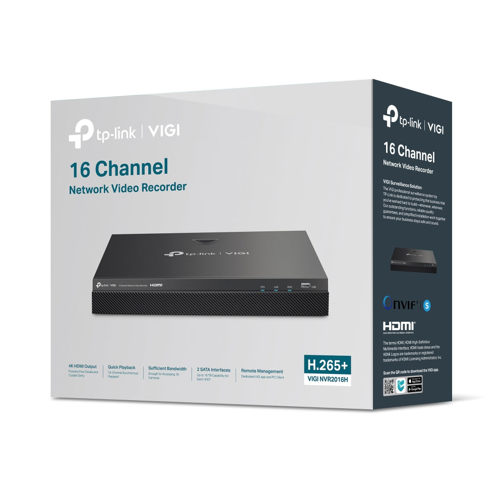 TP-Link VIGI NVR2016H 16 Channel Network Video Recorder | 2 SATA | 4K Output | 8MP Supported | H.265+ Compression | Synchronous Playback