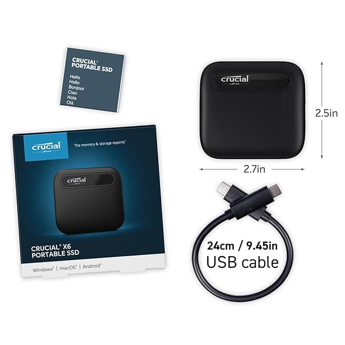 Crucial X6 Portable SSD USB-C 3.2 Gen-2 Interface | External Solid State Drive | Lightweight & Superfast