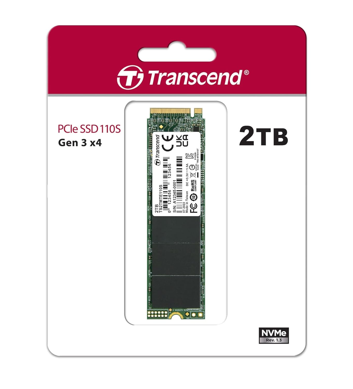 Transcend 110S NVMe PCIe Gen3 x4 Internal SSD M.2 2280 | Sequential Read/Write Up to 2,500/1,700 MB/s | 256GB/512GB/1TB/2TB