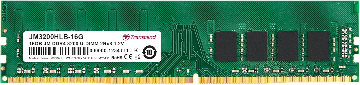 Transcend JetRam Memory DDR4 3200MHz U-DIMM Desktop RAM | 2Rx8, CL22, 1.2V | 16GB, 32GB