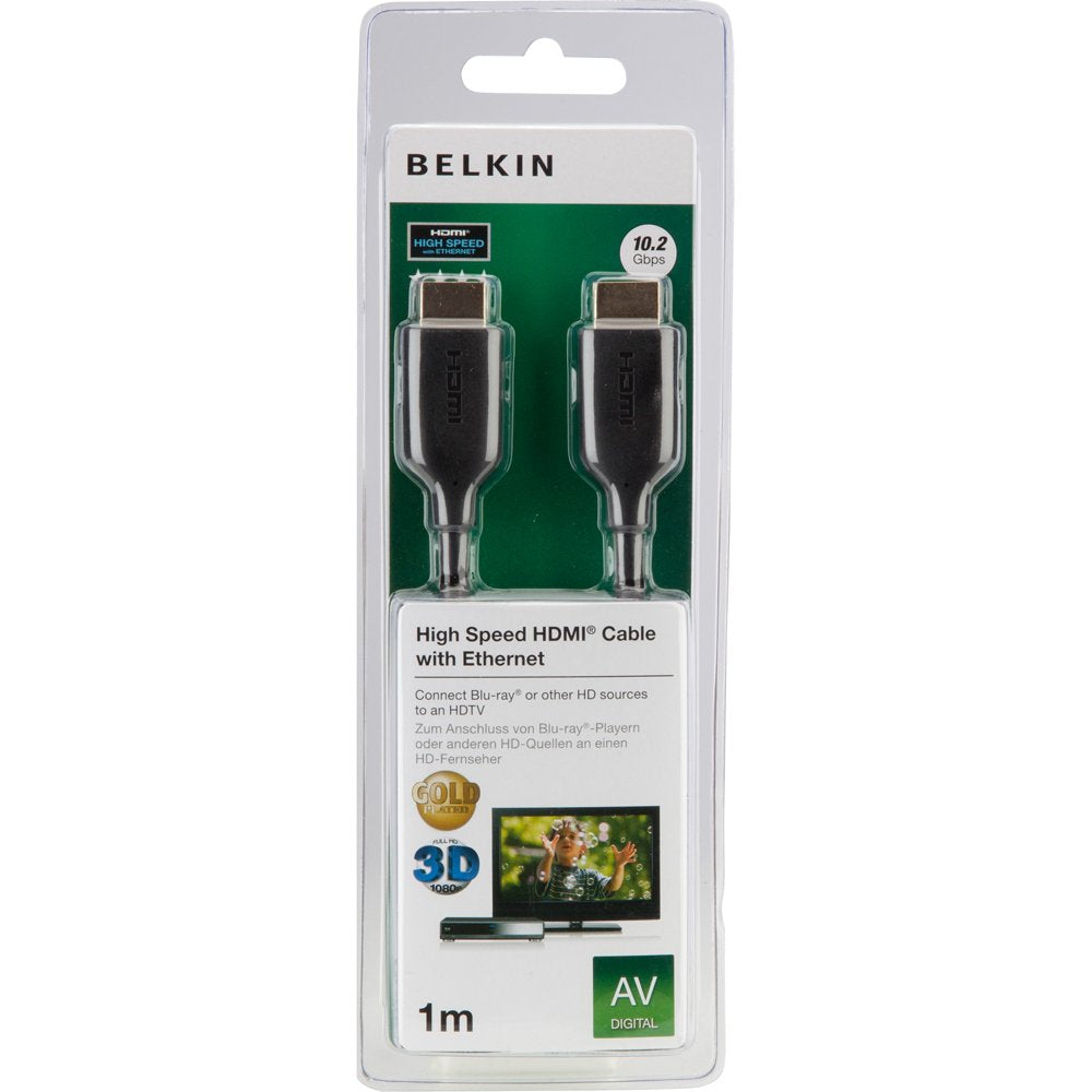 Belkin High-Speed Gold-Plated HDMI Cable, Supports 3D, 4K, 1080p, Audio Return and Ethernet for TV - Black