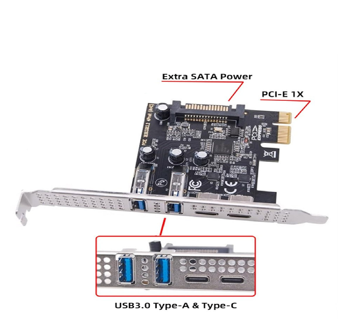 BOXNUBE PCIe USB Expansion Card, 2 x USB-C + 2 x USB-A Ports, USB 3.0 5Gbps, D720201 Chipset, Internal PCI Express Add-On Card for Desktop PC