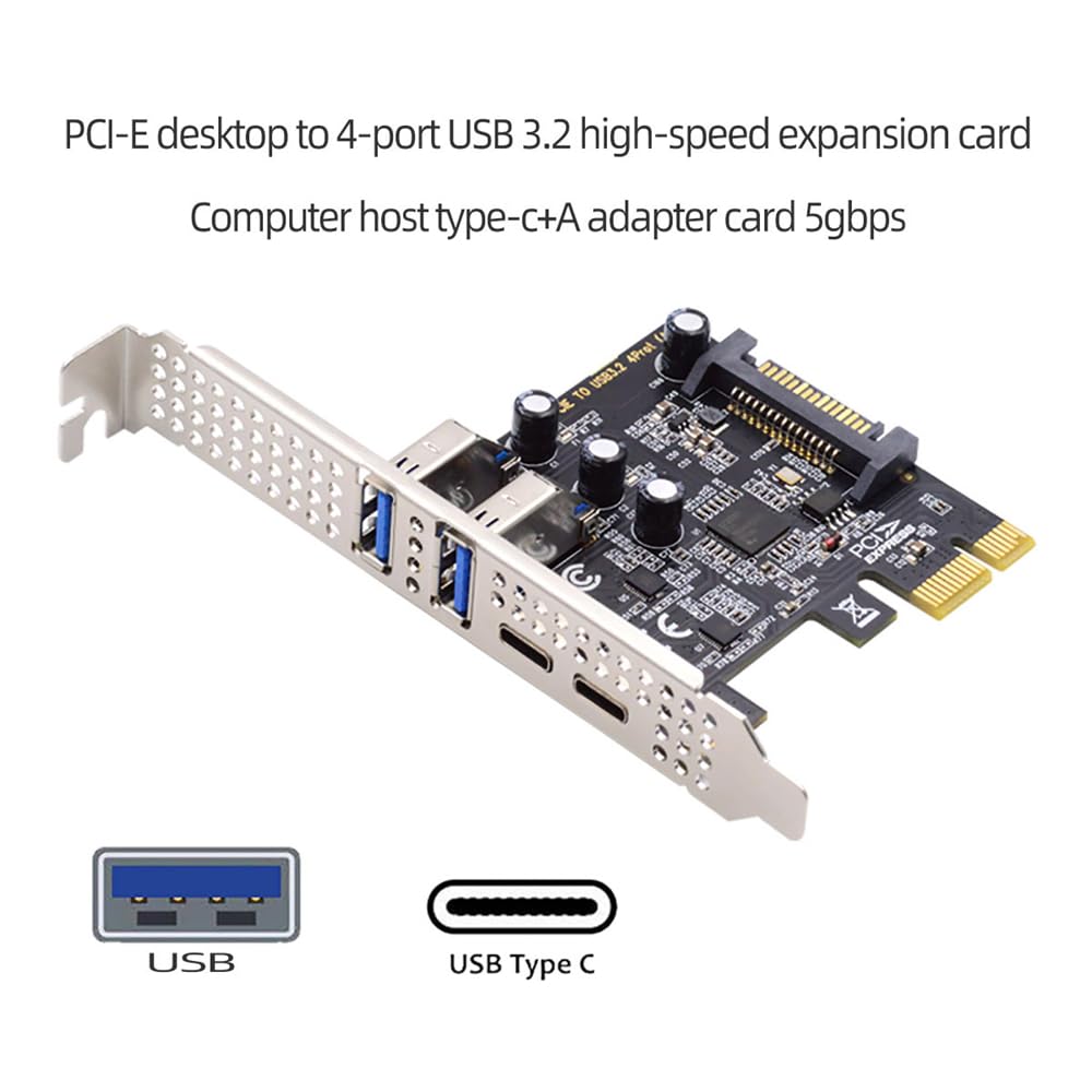 BOXNUBE PCIe USB Expansion Card, 2 x USB-C + 2 x USB-A Ports, USB 3.0 5Gbps, D720201 Chipset, Internal PCI Express Add-On Card for Desktop PC