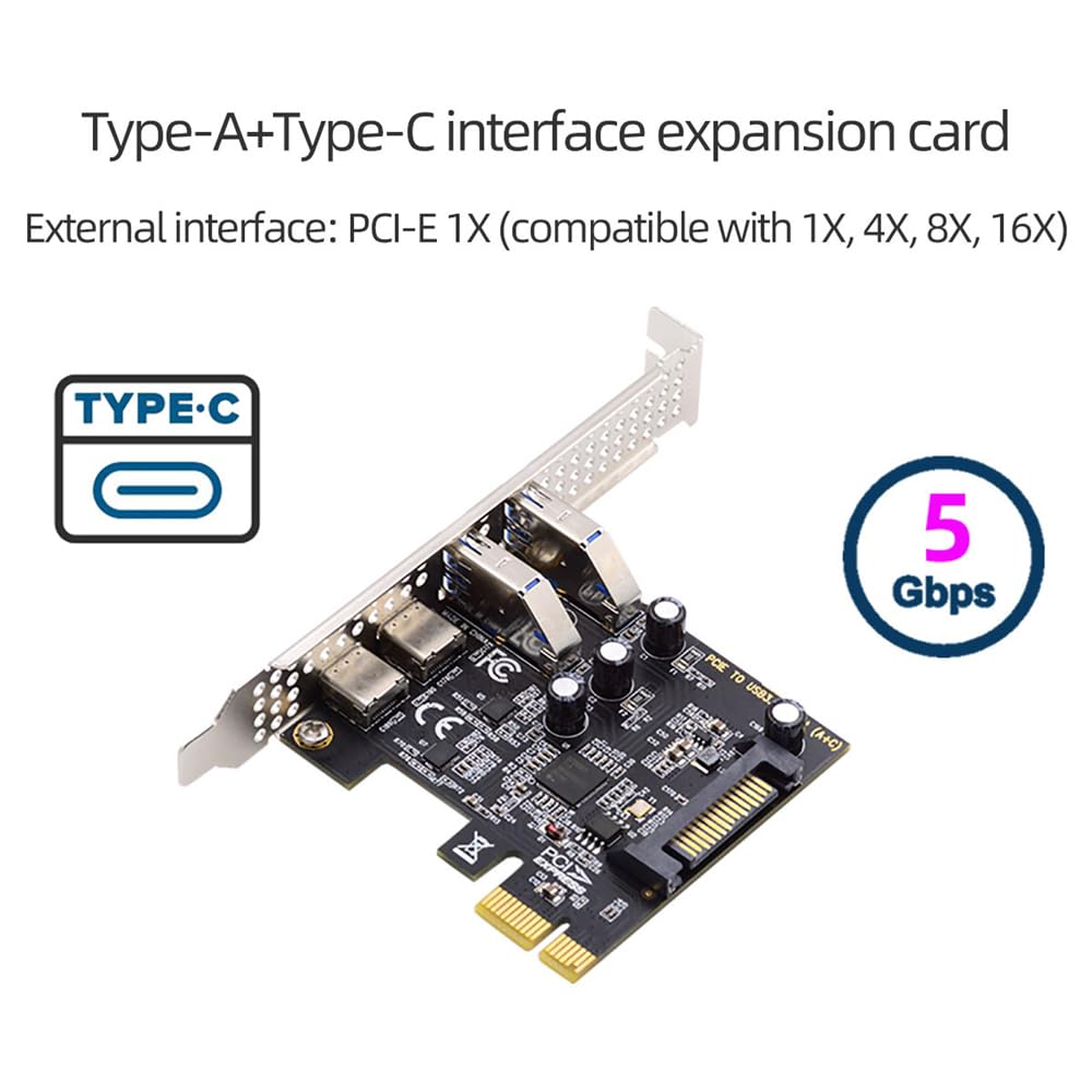 BOXNUBE PCIe USB Expansion Card, 2 x USB-C + 2 x USB-A Ports, USB 3.0 5Gbps, D720201 Chipset, Internal PCI Express Add-On Card for Desktop PC