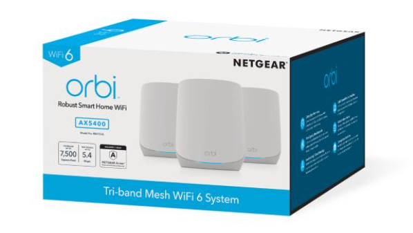 Netgear AX5400 WiFi Mesh System RBK763S Orbi Tri-band WiFi 6 Mesh System, Router + 2 Satellites