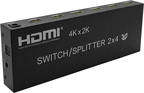 BOXNUBE HDMI 2x4 Matrix + Audio Extractor HDMI Switch Splitter Converter Switcher with Remote Control 2 in 4 Out 3D 1080p