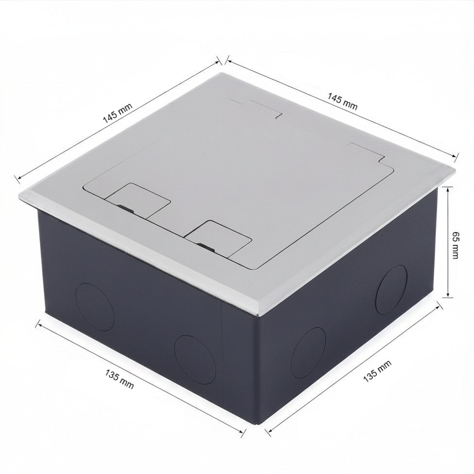 BOXNUBE Floor Cable Cubby with 2 Universal Power Sockets, 1 Switch, 1 RJ45 LAN Port, Flush Mount Floor Outlet Box, Heavy-Duty Metal Flip Cover for Offices