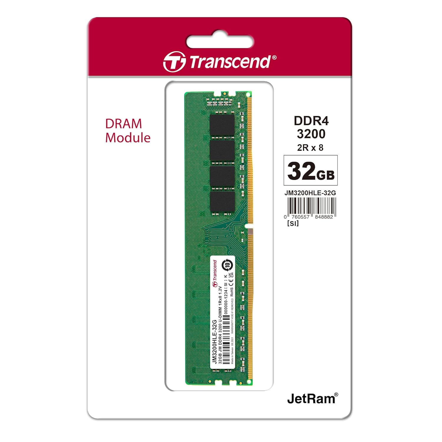 Transcend JetRam Memory DDR4 3200MHz U-DIMM Desktop RAM | 2Rx8, CL22, 1.2V | 16GB, 32GB