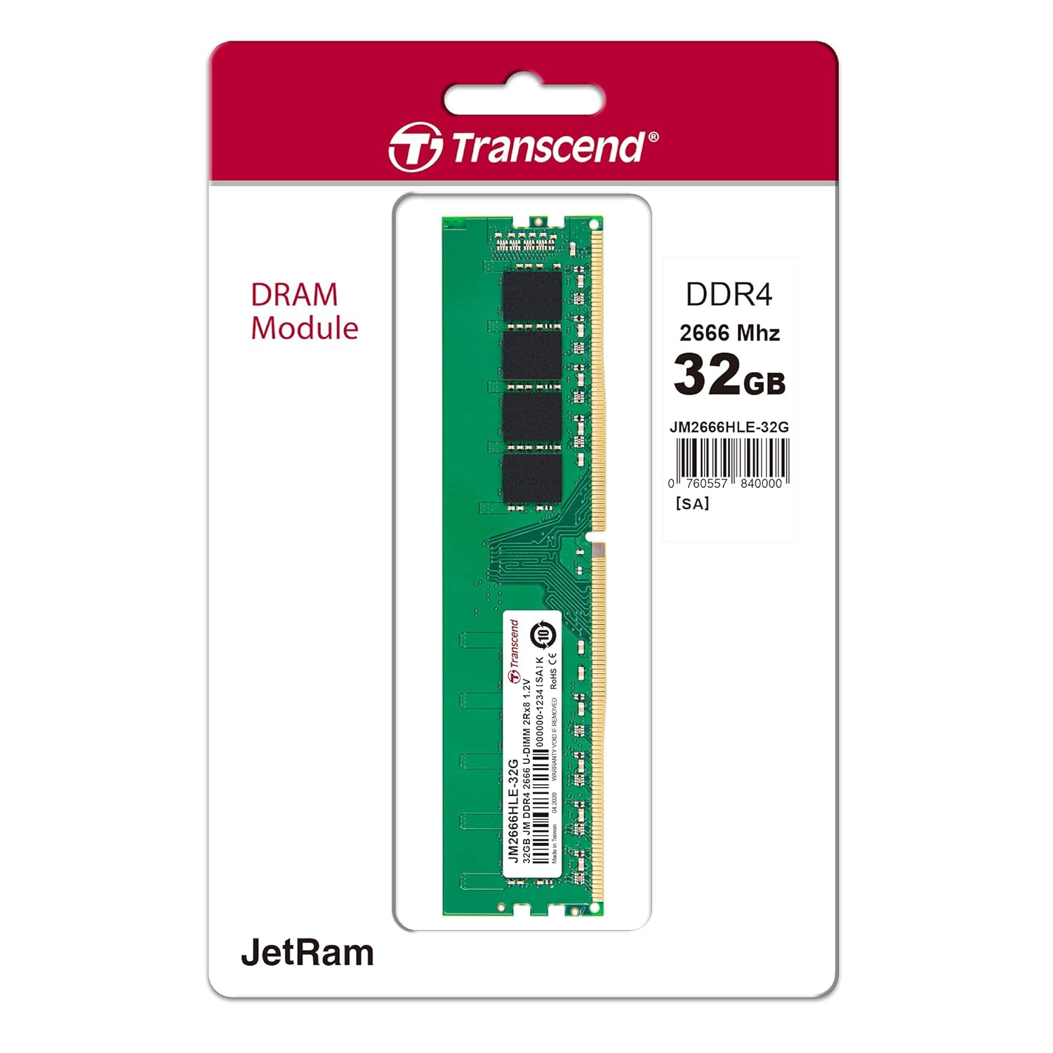 Transcend JetRam Memory DDR4 2666MHz U-DIMM Desktop RAM | 2Rx8, CL19, 1.2V | 16GB, 32GB