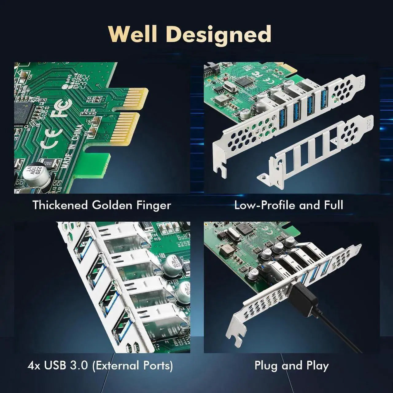 BOXNUBE PCIe USB 3.0 Card 4 Port | VIA Chipset PCI Express Expansion Card | 5Gbps High-Speed USB Add-On Card with Low Profile Bracket