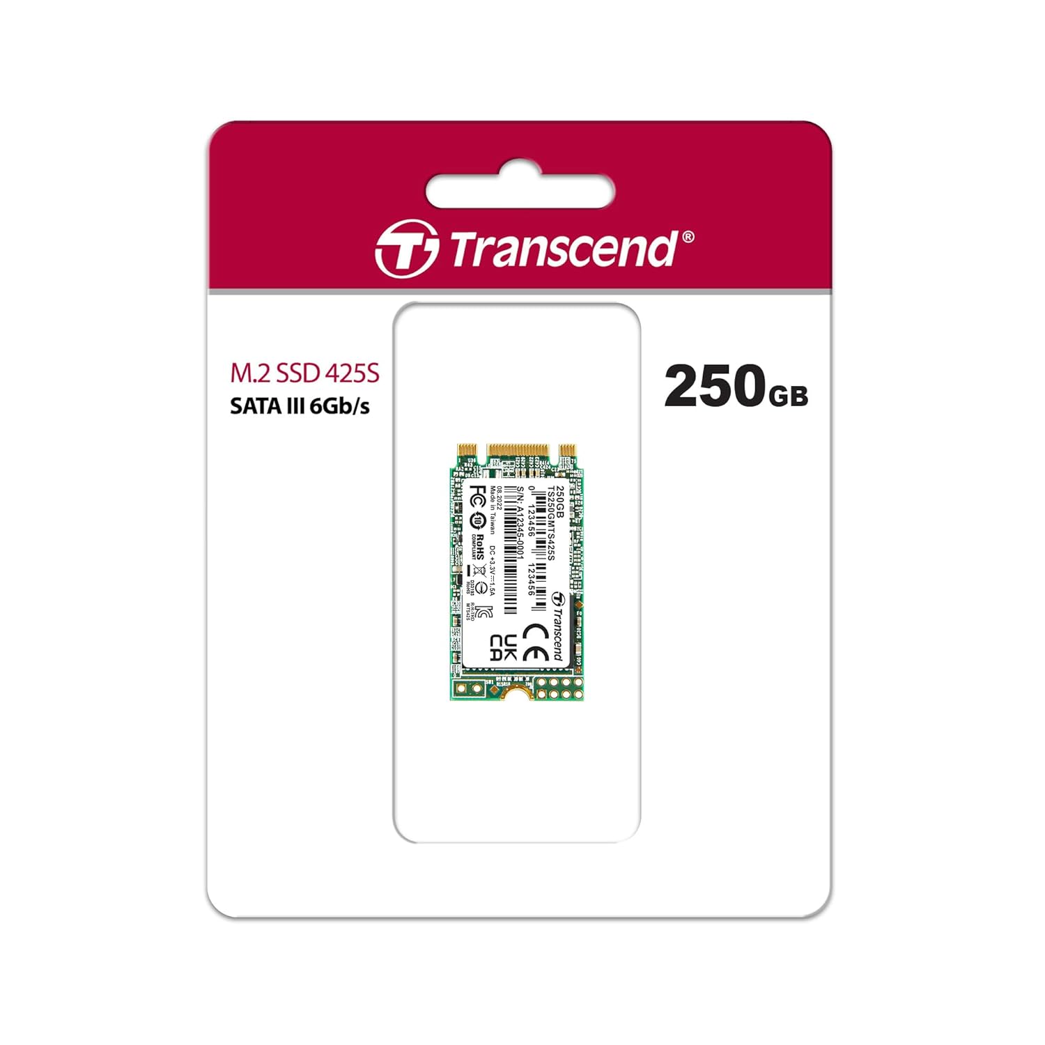 Transcend 425S M.2 2242 SATA III 6Gb/s SSD | 3D NAND flash, Up to 550MB/s Read Speed | 250GB, 500GB, 1TB, 2TB