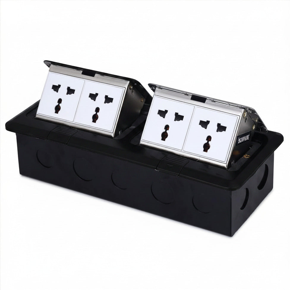 BOXNUBE 4 Module Dual-Window Floor Pop-Up Box with 4 Universal Power Sockets (6A) | Hydraulic Lift-Up Panels | Heavy Metal Design for Floors