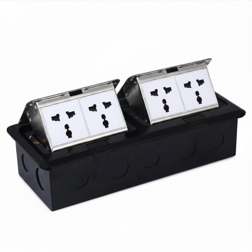 BOXNUBE 4 Module Dual-Window Floor Pop-Up Box with 4 Universal Power Sockets (6A) | Hydraulic Lift-Up Panels | Heavy Metal Design for Floors