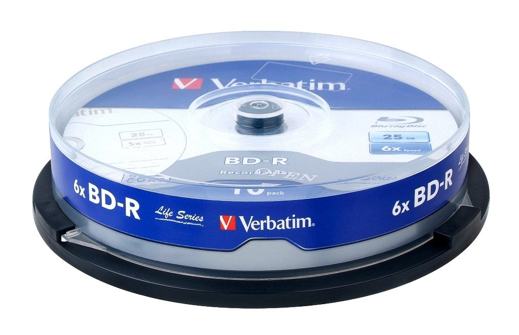 Verbatim BD-R 25GB Blu-ray Recordable 6X Speed (Pack of 10 Disc) Spindle 64293