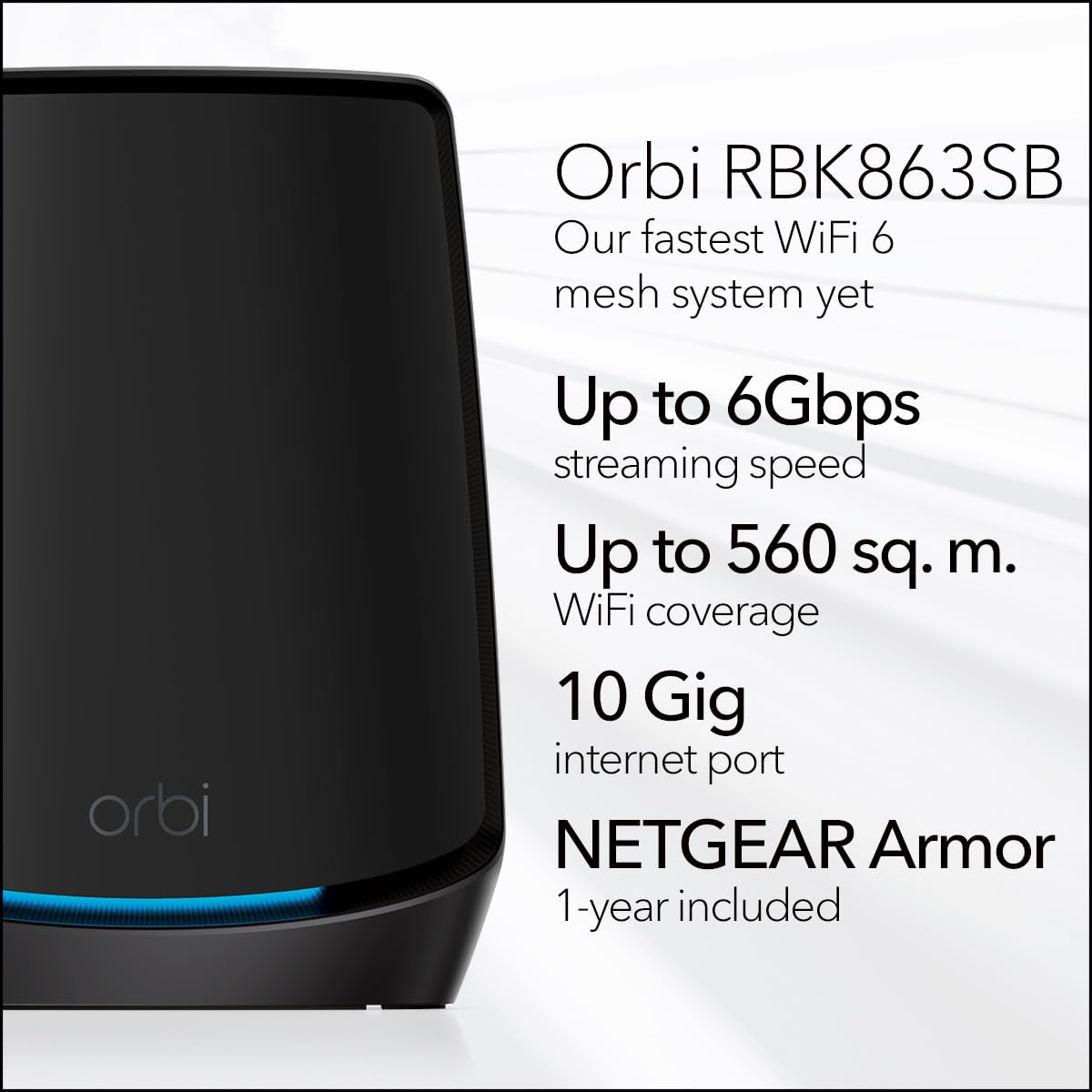 NETGEAR Orbi RBK863SB Tri-Band Wi-Fi 6 Mesh System  – Router with 2 Satellite Extenders, Coverage up to 8,000 sq. ft, 100 Devices, 10 Gig Port