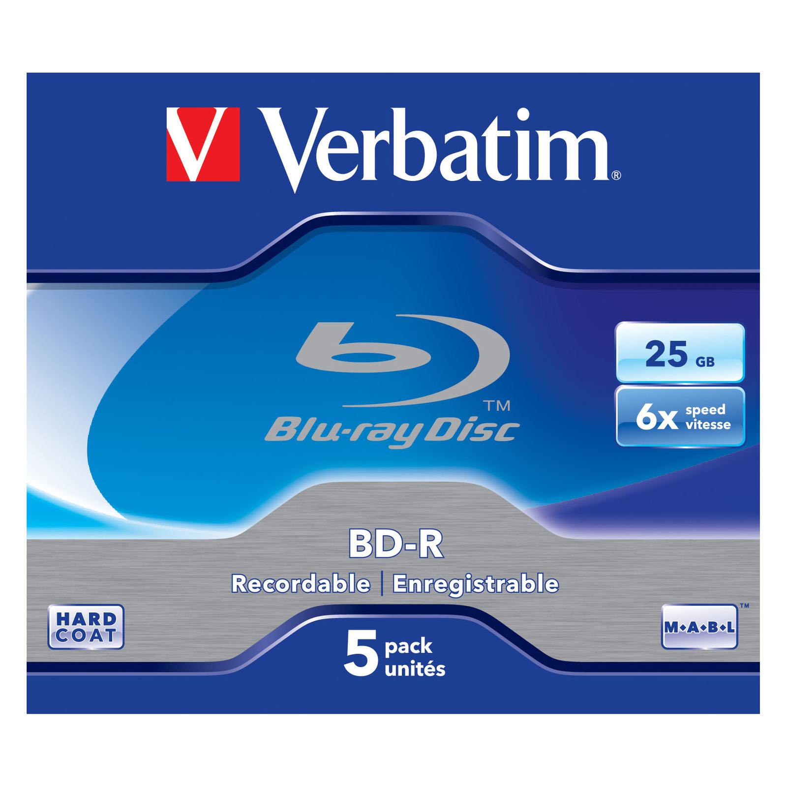 Verbatim 25GB BD-R Blank Blu-ray Disc 6x Speed Jewel Case 43836 (5 Pack)