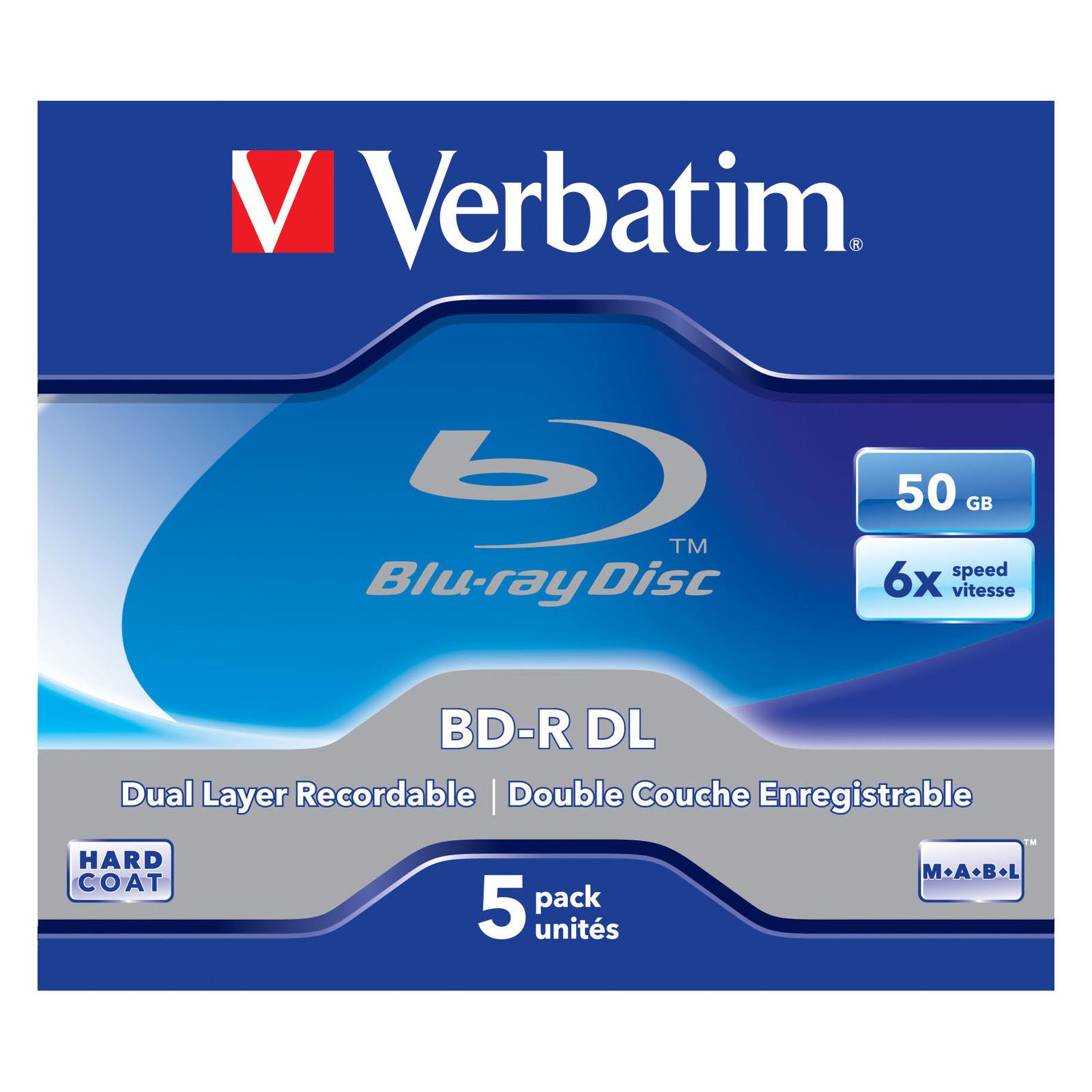 Verbatim BD-R 50GB Blank Blu-ray Disc 6x Speed Jewel Case 43748 (5 Pack)