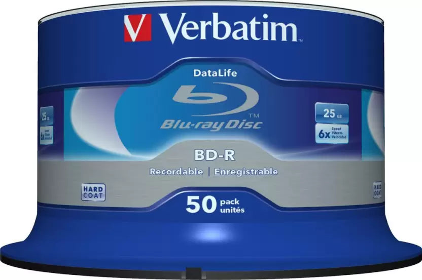 Verbatim BD-R 25GB Blu-ray Recordable Disc (Pack of 50 Disc) Spindle 43838