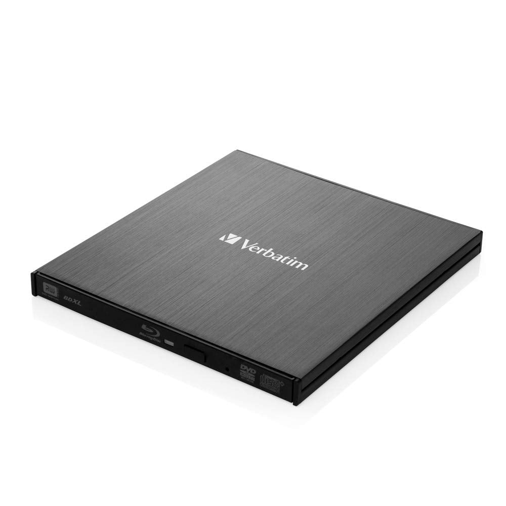 Verbatim Ultra HD 4K USB External Blu-Ray Writer for M-Disc, Blu-ray, DVD, CD | USB Powered Writer Model 43888