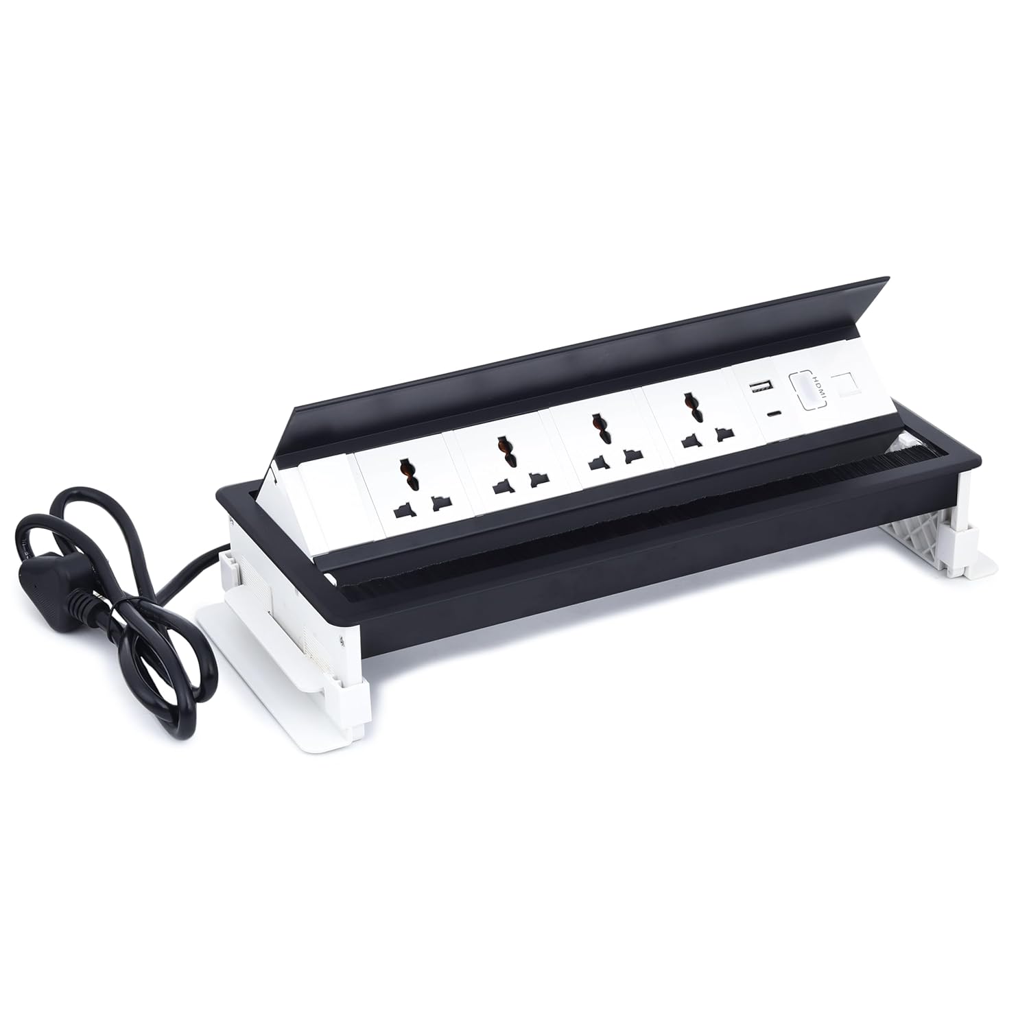 BOXNUBE Fliptop Box Cable Cubby Extension Board with On/Off Switch, Universal Power Socket, LAN, HDMI, USB-A and USB-C Ports