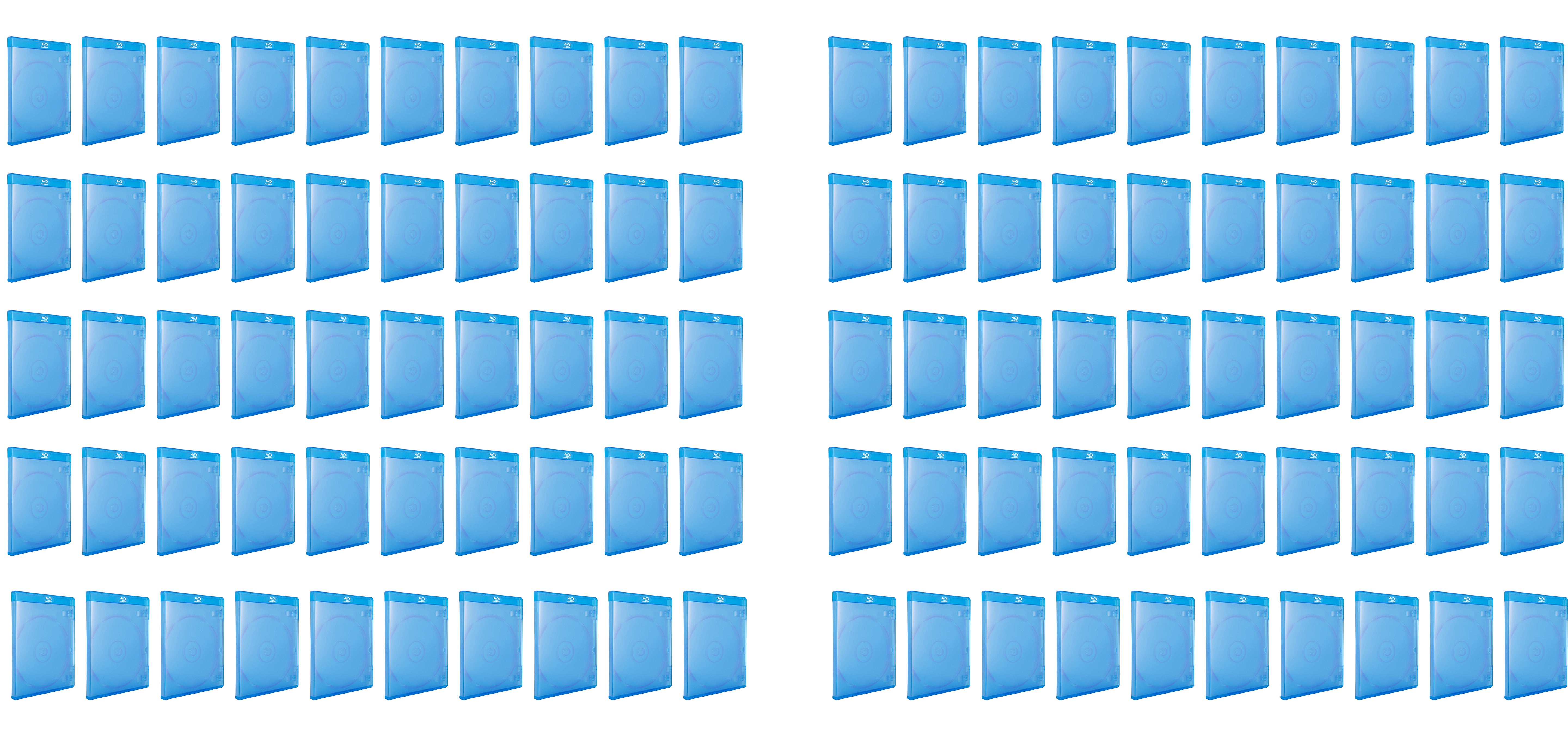 BOXNUBE PVC 11mm Blue Clear Single Disc Blu-Ray Cases with Outer Clear Sleeve & Silver Logo.
