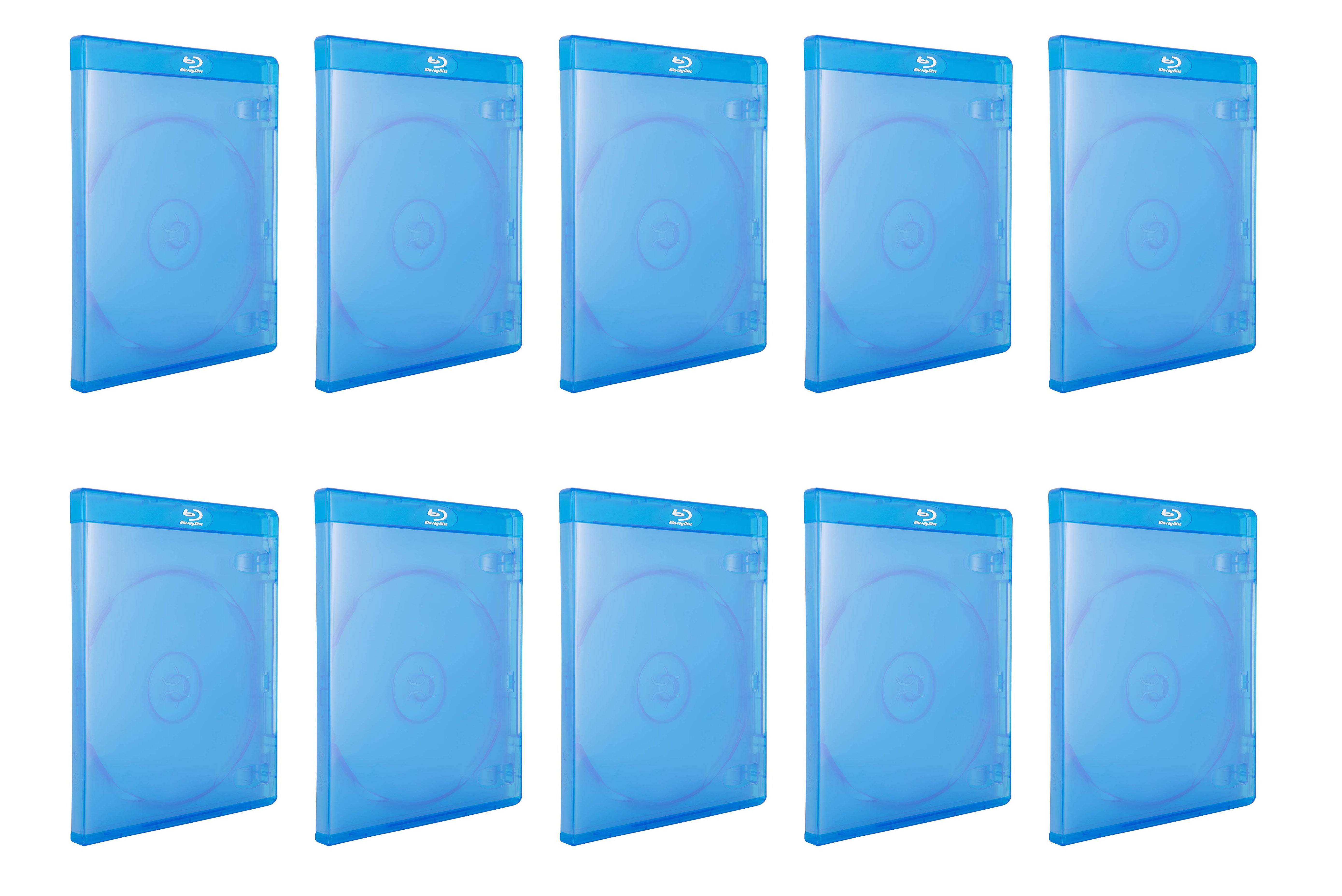 BOXNUBE PVC 11mm Blue Clear Single Disc Blu-Ray Cases with Outer Clear Sleeve & Silver Logo.