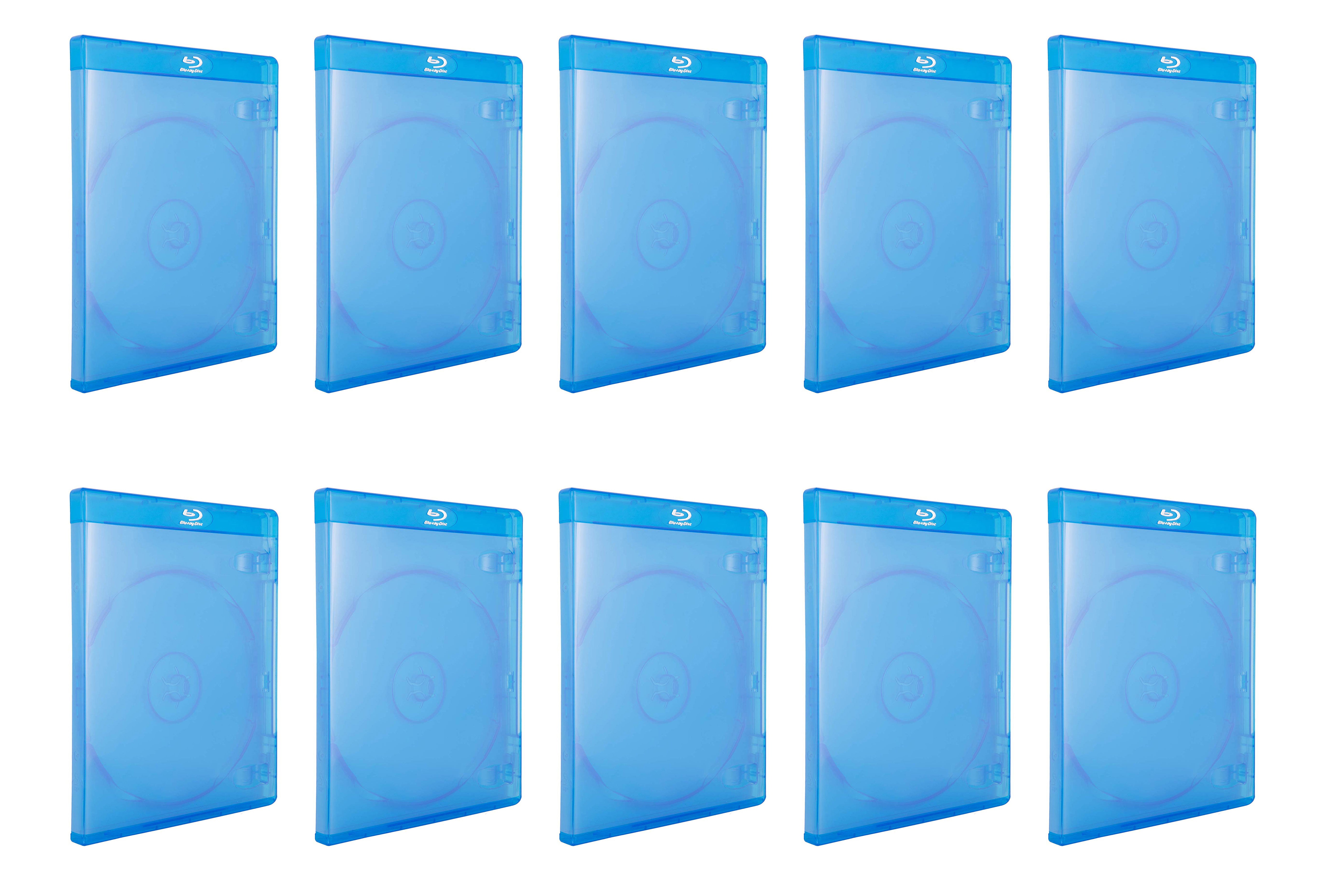 BOXNUBE PVC 11mm Blue Clear Single Disc Blu-Ray Cases with Outer Clear Sleeve & Silver Logo.