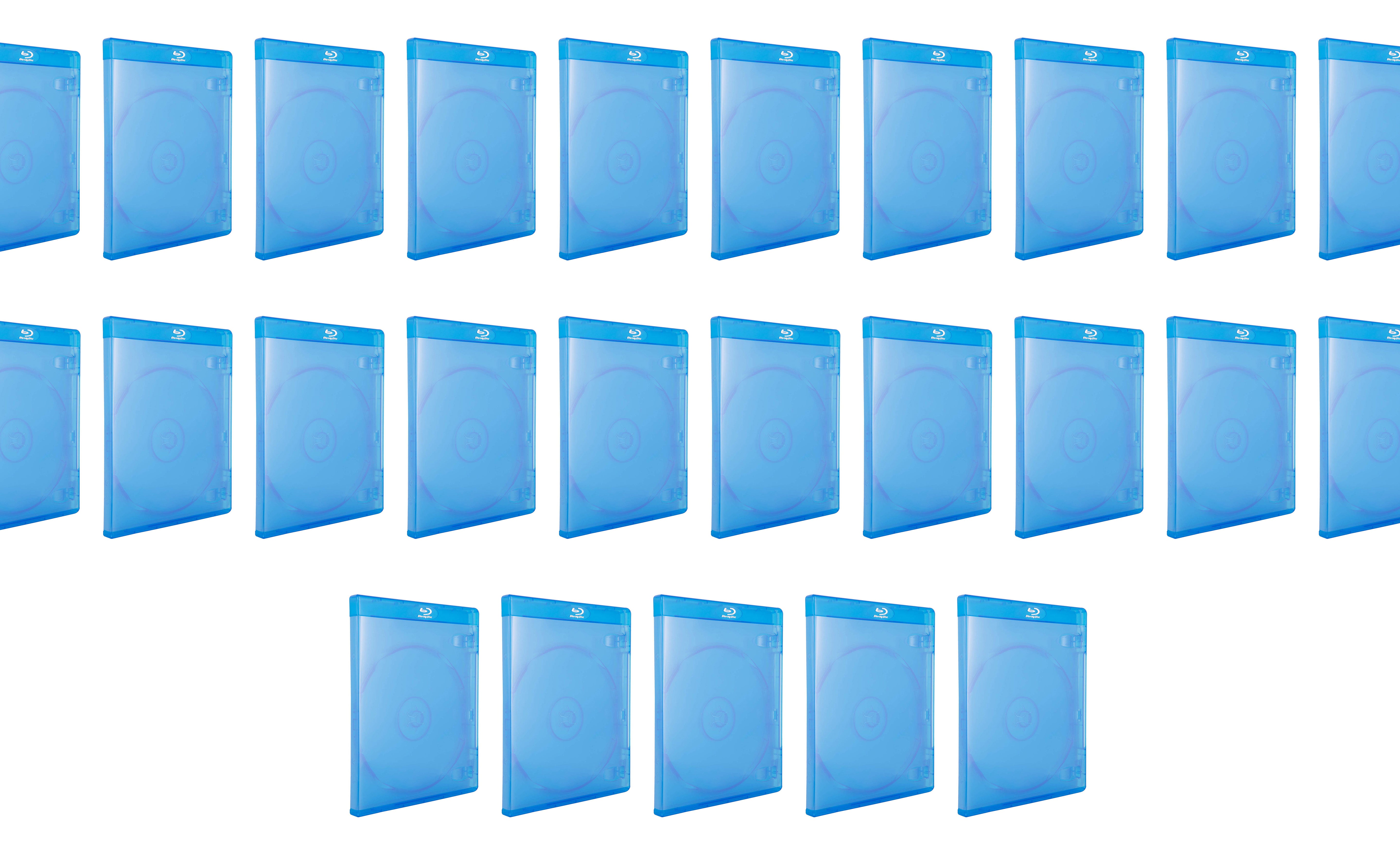 BOXNUBE PVC 11mm Blue Clear Single Disc Blu-Ray Cases with Outer Clear Sleeve & Silver Logo.