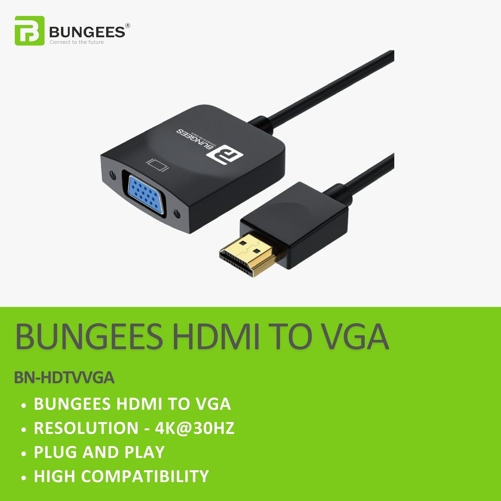 BUNGEES HDMI to VGA Converter | HDTV to VGA Adapter | 1080p Full HD @60Hz | Plug & Play | Compatible with Laptop, PC, Monitor & Projector