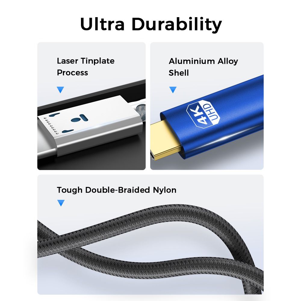 BUNGEES USB Type-C to HDMI 4K Cable | 4K@60Hz Ultra HD | 18Gbps Bandwidth | Nylon Braided | Aluminium Alloy | 1.8 Meter