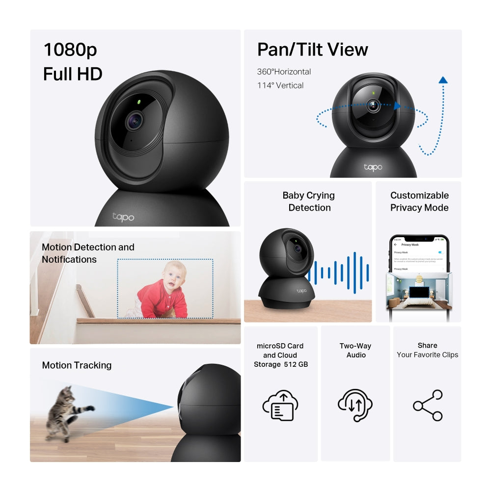 TP-Link Tapo C201 Full HD 1080p Pan/Tilt Home Security Wi-Fi Camera CCTV | Two-Way Audio, Night Vision, Motion Detection