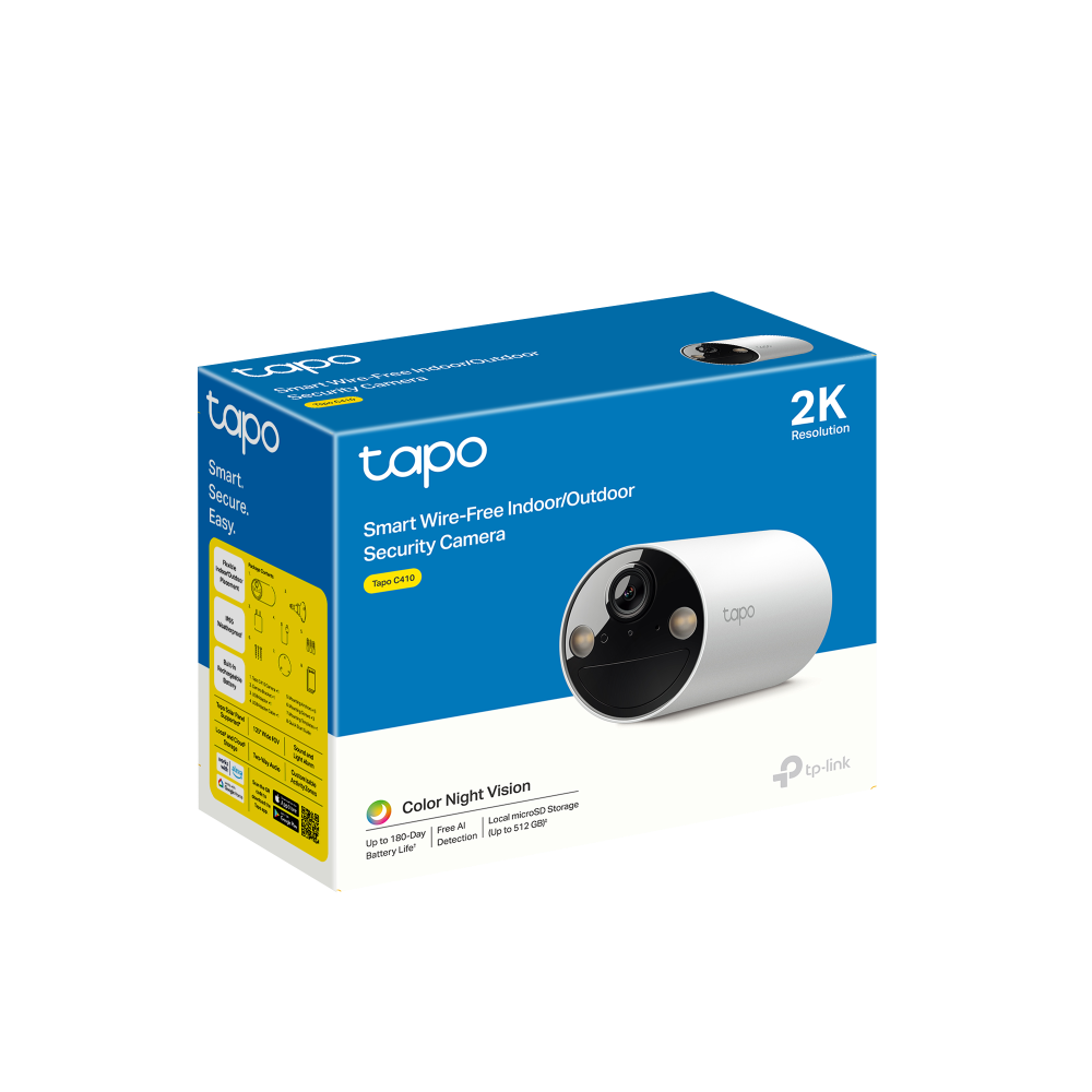 TP-Link Tapo C410 2K 3MP Battery Powered WiFi Camera | Color Night Vision, Smart AI, Wireless | IP65 Dust & Water Resistant