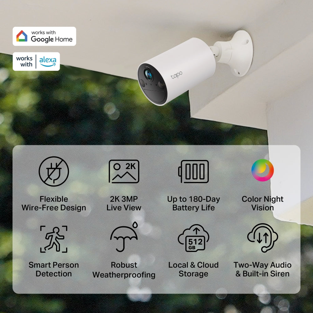 TP-Link Tapo C410 2K 3MP Battery Powered WiFi Camera | Color Night Vision, Smart AI, Wireless | IP65 Dust & Water Resistant