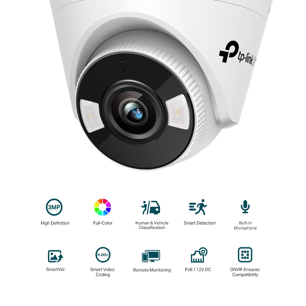 TP-Link VIGI C430 3MP Super-High Definition Full-Color Turret Network CCTV Camera | 24h Full-Color | Built-In Microphone