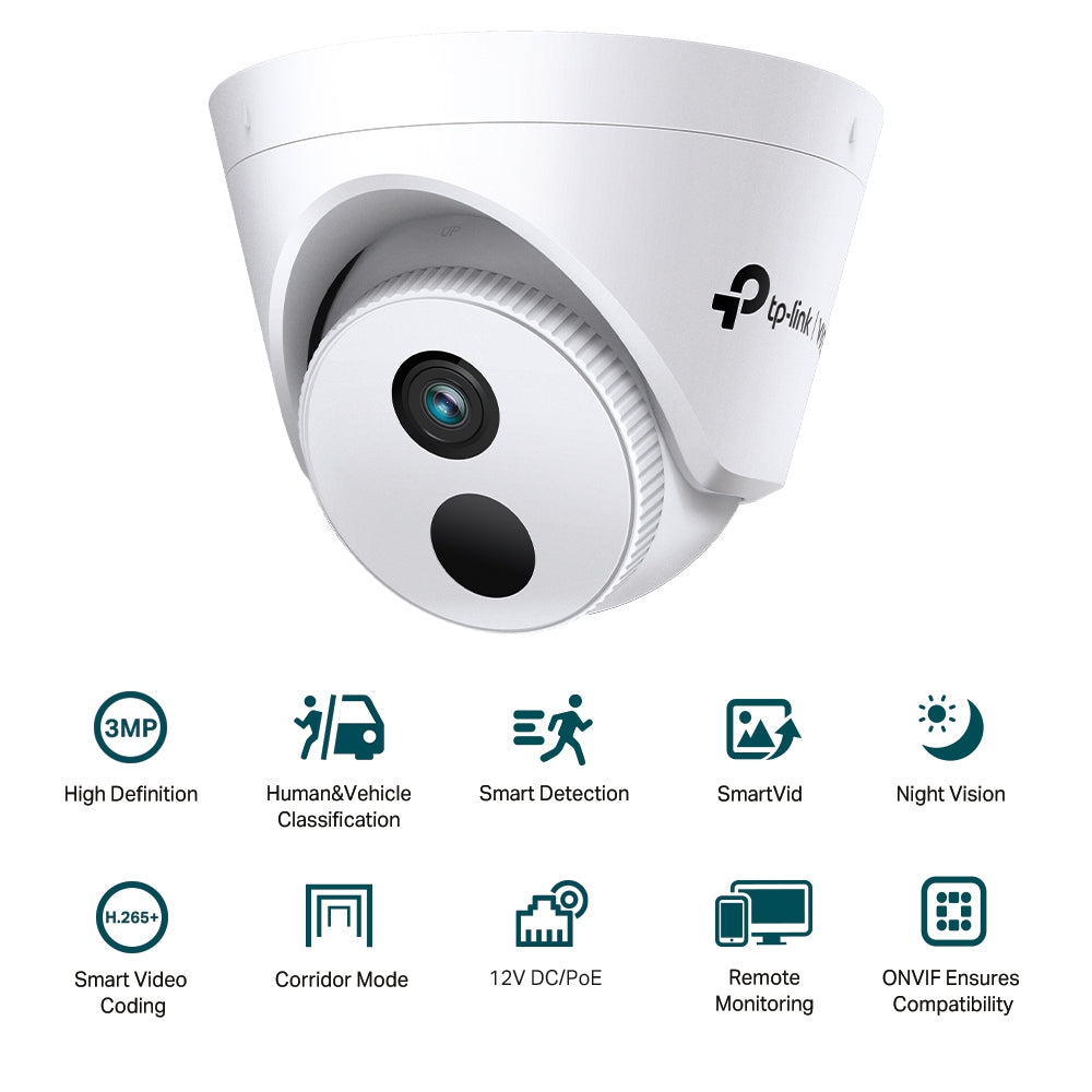 TP-Link VIGI C430I 3MP Super High Definition IR Turret Network CCTV Camera | Corridor Mode | Human & Vehicle Classification | Smart Detection