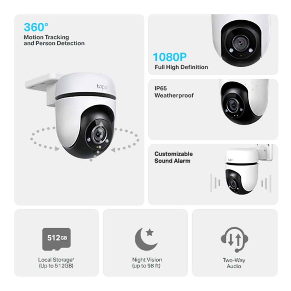 TP-Link Tapo C500 FUll HD Outdoor Pan/Tilt Security WiFi CCTV Camera | 2-Way Audio | 360° Coverage | Night Vision | Weatherproof