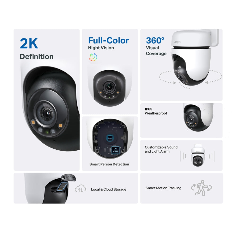 TP-Link Tapo C510W 2K Outdoor Pan/Tilt Security WiFi CCTV Camera | 2-Way Audio | Full-Color Night Vision | Smart Motion Tracking