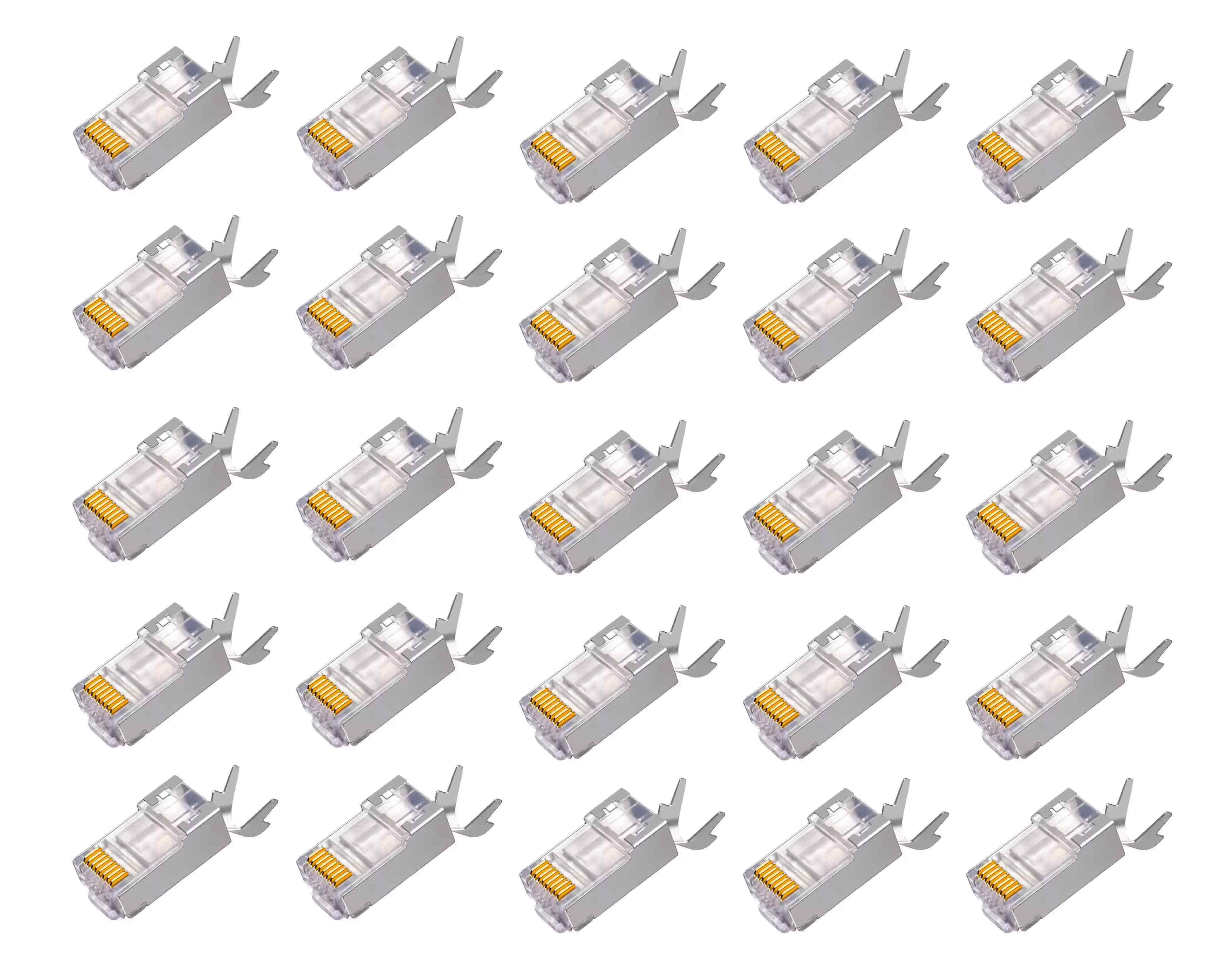 BOXNUBE RJ45 Cat7 Cat6A Crimping Connectors 8P8C Modular Plug 3 Prong Shielded FTP / STP Metal Connector | Dovetail Clip Design