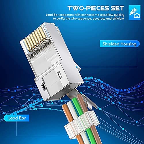 BOXNUBE RJ45 Cat7 Cat6A Crimping Connectors 8P8C Modular Plug 3 Prong Shielded FTP / STP Metal Connector | Dovetail Clip Design