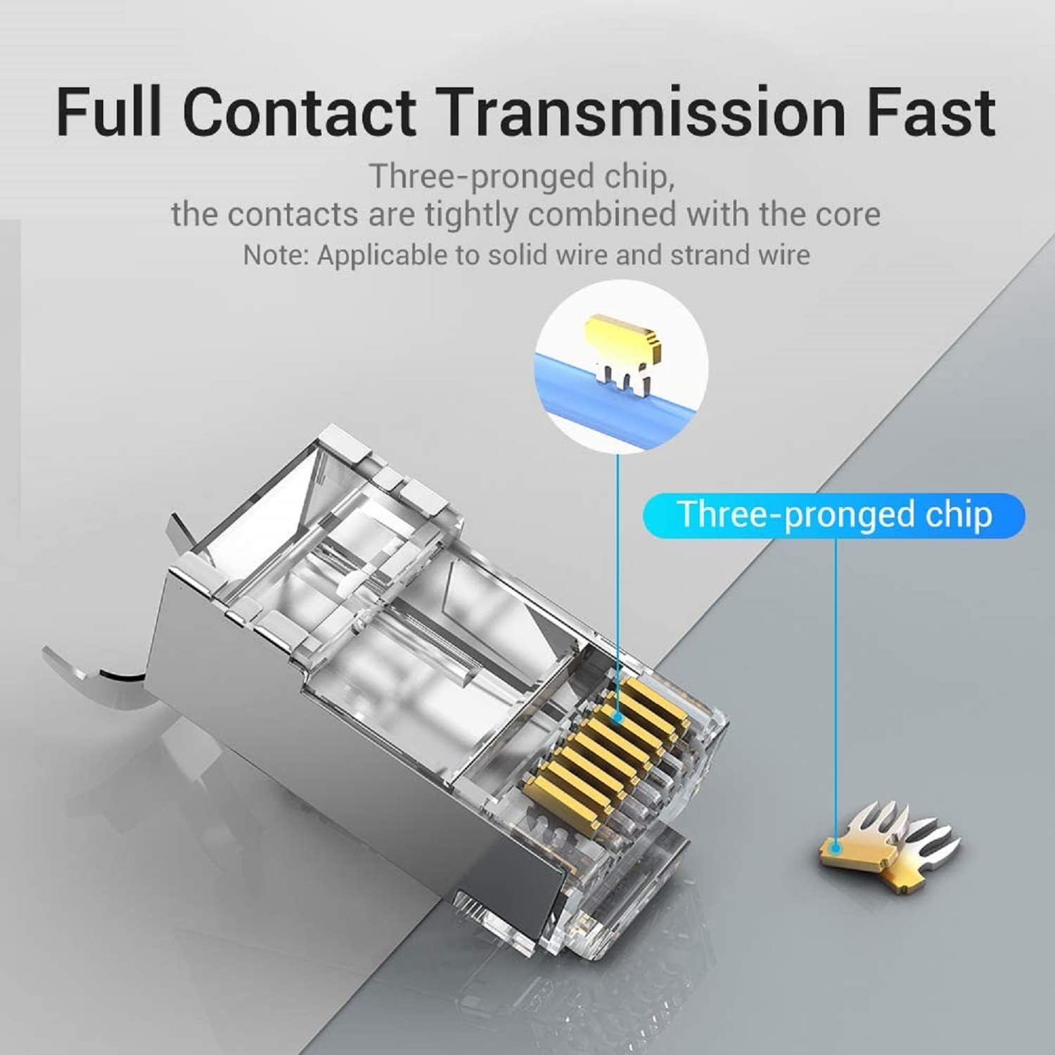 BOXNUBE RJ45 Cat7 Cat6A Crimping Connectors 8P8C Modular Plug 3 Prong Shielded FTP / STP Metal Connector | Dovetail Clip Design