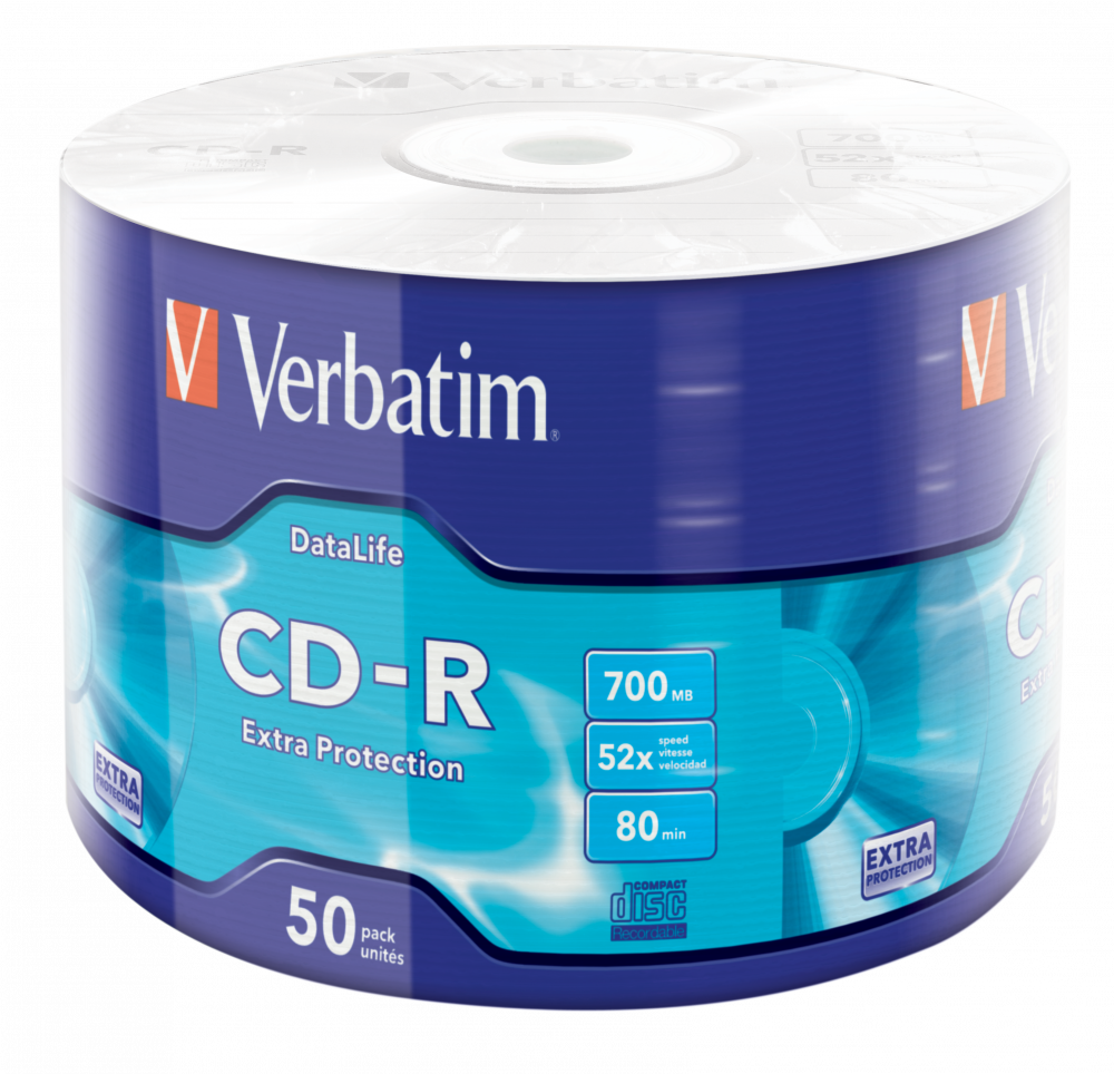 Verbatim CD-R 700MB Recordable Blank CD Disc Shrink Wrap 52x Speed (Pack of 50) Part No. 43787